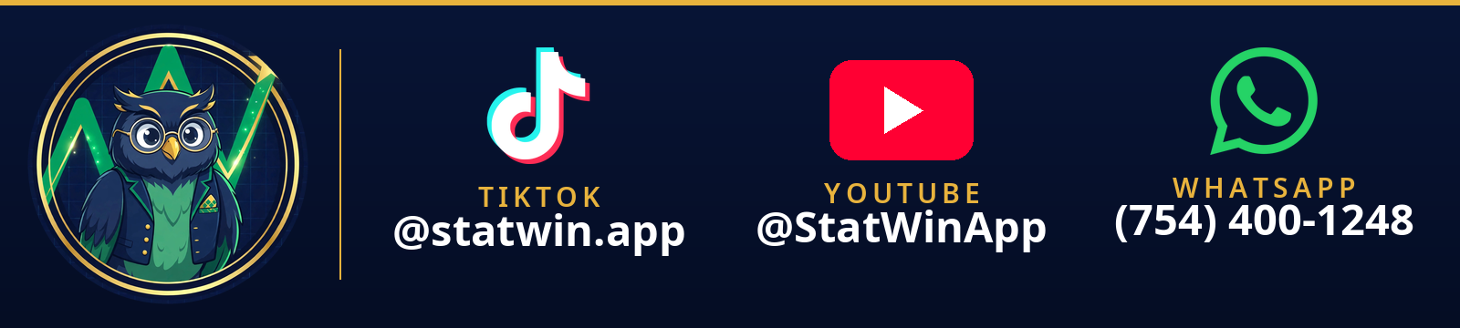 TikTok @statwin.app - YouTube @StatWinApp - WhatsApp (754) 400-1248